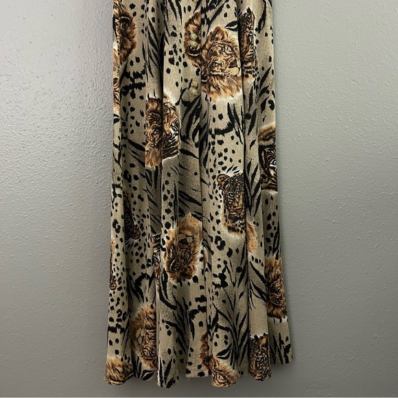 Vintage La Fete Ribbed Button Front Midi Dress Lion Tiger Animal Print Size M - Picture 3 of 8